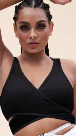 Lunalae Fiona Crossover Wrap Top - Black Mesh -Clothing Store 221011 LunaLae 25 1066