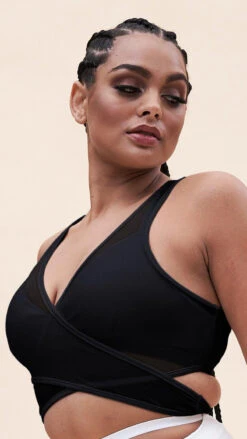 Lunalae Fiona Crossover Wrap Top - Black Mesh -Clothing Store 221011 LunaLae 25 1068 1