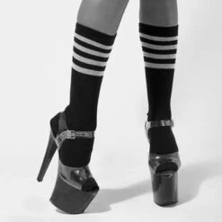 Rolling Calf High Socks - Black And White Striped -Clothing Store 23 a7c53b70 2808 4864 9c32 53972e96e34d