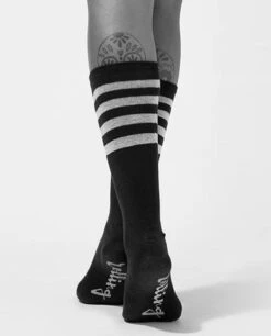 Rolling Calf High Socks - Black And White Striped -Clothing Store 37