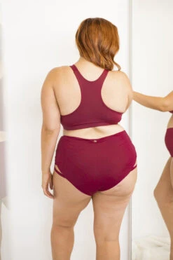 Lunalae High Waist Cross Section Shorts - Wine -Clothing Store 6R7A8609