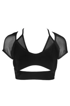 Hamade Activewear Mesh Hollow Front Crop Top - Black -Clothing Store AW04
