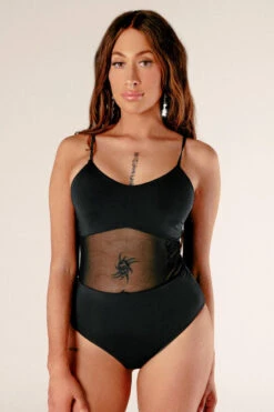 CXIX Baddies Bodysuit - Onyx -Clothing Store BaddiesMeshBodysuitBlackFront