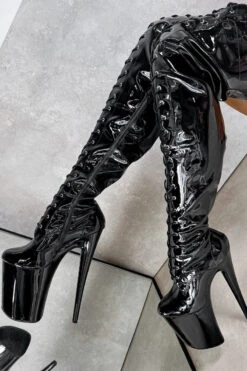 Hella Heels LipKit Thigh High Front Lace 9inch Boots - Black Beatle -Clothing Store BlackBeatleThighHighFrontLace 9INCH3