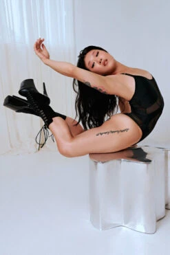 CXIX Silhouette One-Piece Bodysuit - Black With Black Mesh 16 CXIX Silhouette One-Piece Bodysuit - Black With Black Mesh -Clothing Store Black CXIX Silhouette Mesh bodysuit dance poledance