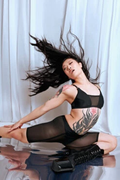 CXIX Silhouette Biker Shorts - Black With Black Mesh 14 CXIX Silhouette Biker Shorts - Black With Black Mesh -Clothing Store Black CXIX Silhouette Mesh bralette biker shorts dancewear polewear