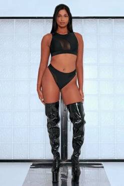 CXIX Silhouette Sports Bra - Black With Black Mesh 21 CXIX Silhouette Sports Bra - Black With Black Mesh -Clothing Store Black CXIX Silhouette Mesh sports bra high rise dance pole poledance