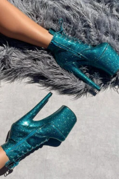 Hella Heels The Glitterati 8inch Ankle Boots - Ocean Eyes -Clothing Store Blueoceaneyesglitter8inchpoledanceankleboot 1