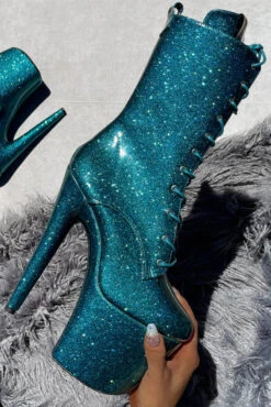 Hella Heels The Glitterati 8inch Boots - Ocean Eyes -Clothing Store Blueoceaneyesglitter8inchpoledancehighboot 4
