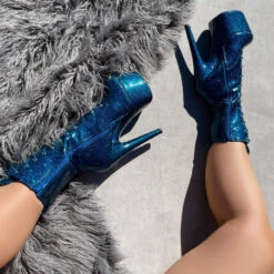 Hella Heels The Glitterati 7inch Boots - Skinny Dippin' -Clothing Store Blueskinnydippingglitter7inchpoledancehighboot 1