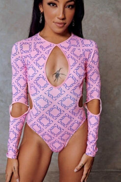 CXIX 119 Plunge Bodysuit - Pink Print -Clothing Store Bodysuit Pink CXIX 119 Pole Dance