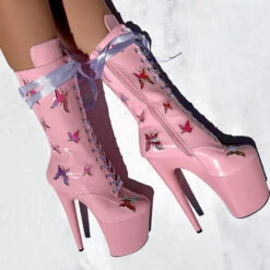 Hella Heels Butterfly Boots - 8inch - Pink -Clothing Store ButterflyBoot Pink 8INCH7