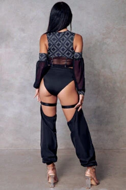CXIX 119 Corset Top With Sleeves - Black Print -Clothing Store CXIX 119 black chaps poledance fashion