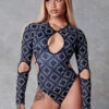 CXIX 119 Plunge Bodysuit - Black Print