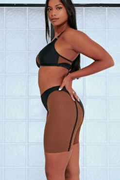 CXIX Silhouette Biker Shorts - Black With Cocoa Mesh 9 CXIX Silhouette Biker Shorts - Black With Cocoa Mesh -Clothing Store Cocoa CXIX Shilouette Mesh biker shorts bralette dance poledance