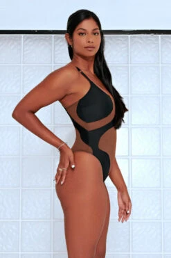 CXIX Silhouette One-Piece Bodysuit - Black With Cocoa Mesh 12 CXIX Silhouette One-Piece Bodysuit - Black With Cocoa Mesh -Clothing Store Cocoa CXIX Shilouette Mesh bodysuit dance poledance