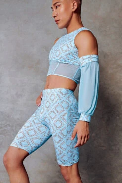 CXIX 119 Corset Top With Sleeves - Blue Print -Clothing Store Corset top blue dancewear monogram fashion