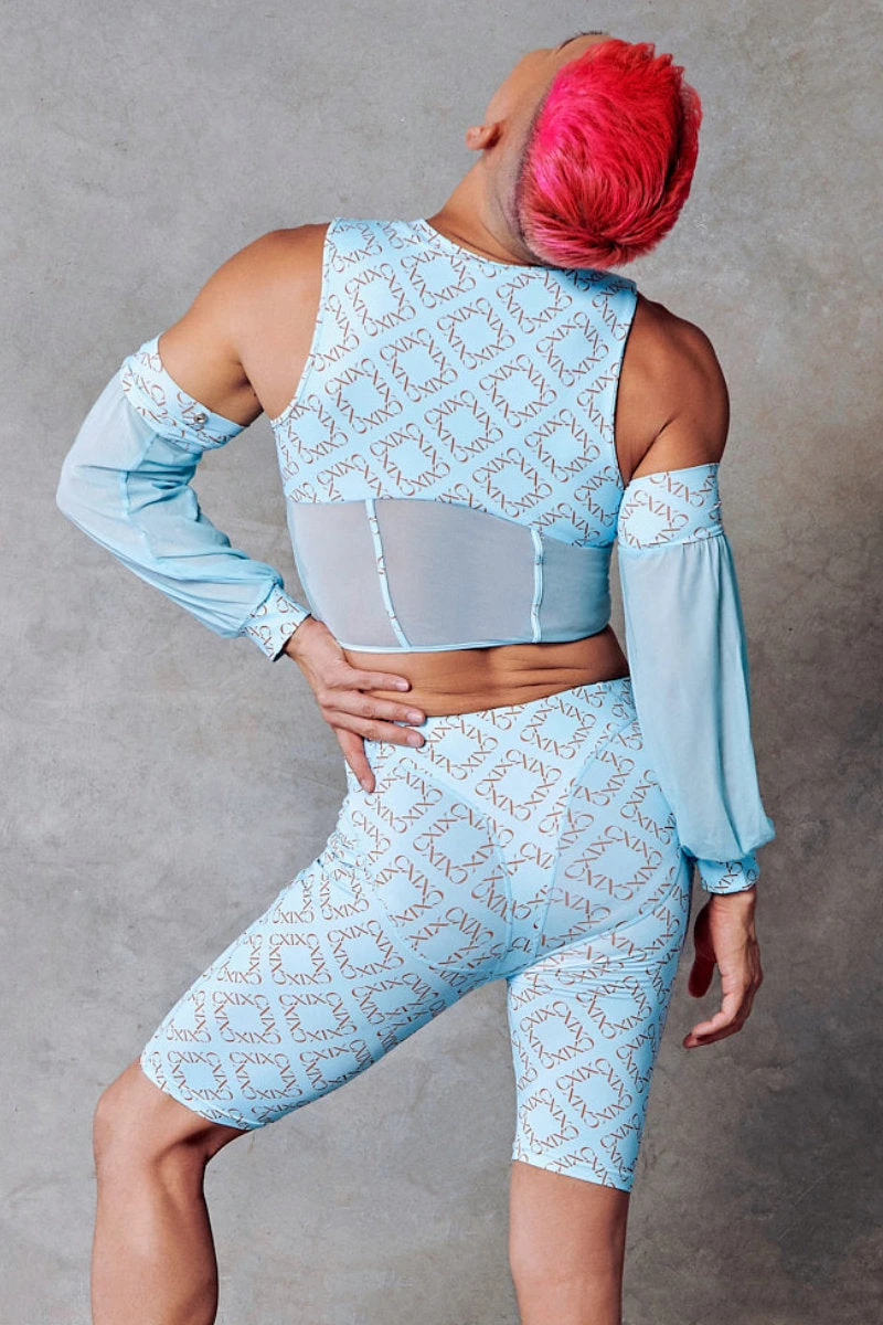 CXIX 119 Corset Top With Sleeves - Blue Print - Image 2