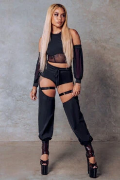 CXIX 119 Corset Top With Sleeves - Black -Clothing Store Corset top chaps black CXIX 119 polewear