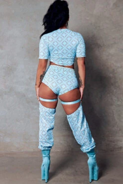 CXIX 119 Statement Crop Tee - Blue Print -Clothing Store Cropped tee CXIX 116 dancewear polewear fashion blue