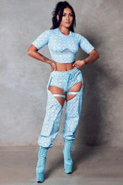 CXIX 119 Chaps - Blue Print -Clothing Store Cropped tee CXIX dancewear blue monogram 119 ea8a1694 7a8a 4e4d ad97 88da0924f0b1