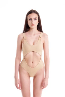 Hamade Activewear Cut Out Bodysuit - Beige -Clothing Store Cutoutbodysuit Beige1 1