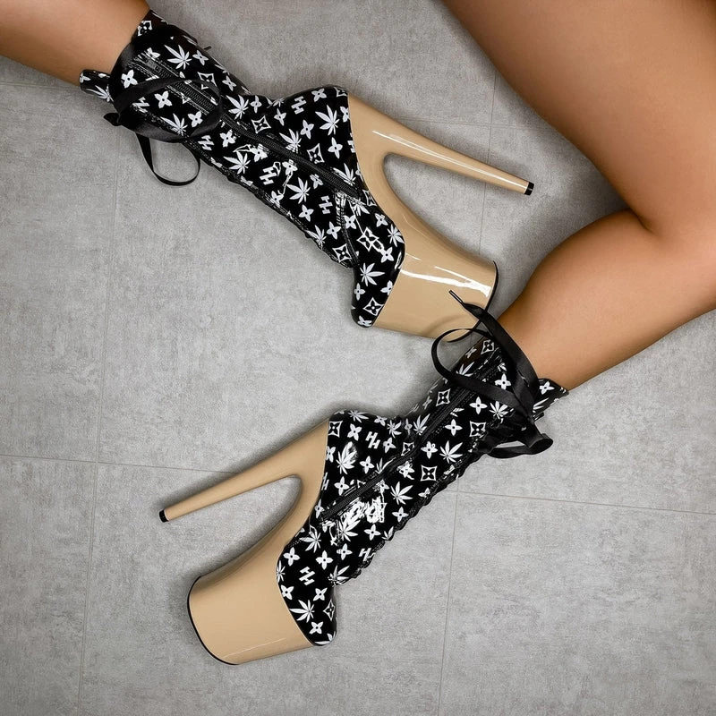 Hella Heels Branded 8inch Boots - Black/Sand 6 Hella Heels Branded 8inch Boots - Black/Sand - Image 4