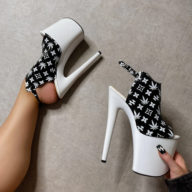 Hella Heels Branded Shield 8inch Stilettos - Black/White 6 Hella Heels Branded Shield 8inch Stilettos - Black/White - Image 4