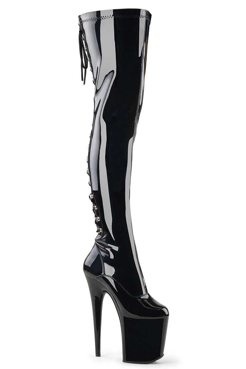 Pleaser USA Flamingo-3063 8inch Thigh High Pleaser Boots - Patent Black 3 Pleaser USA Flamingo-3063 8inch Thigh High Pleaser Boots - Patent Black