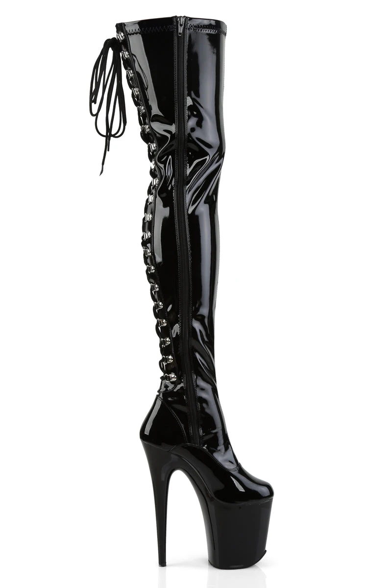 Pleaser USA Flamingo-3063 8inch Thigh High Pleaser Boots - Patent Black 4 Pleaser USA Flamingo-3063 8inch Thigh High Pleaser Boots - Patent Black - Image 2
