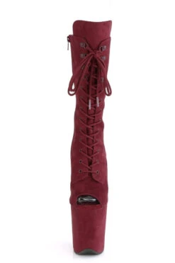 Pleaser USA Flamingo-1051FS Faux Suede 8inch Peep Toe Pleaser Boots - Burgundy -Clothing Store FLAMINGO 1051FS BYFS M01