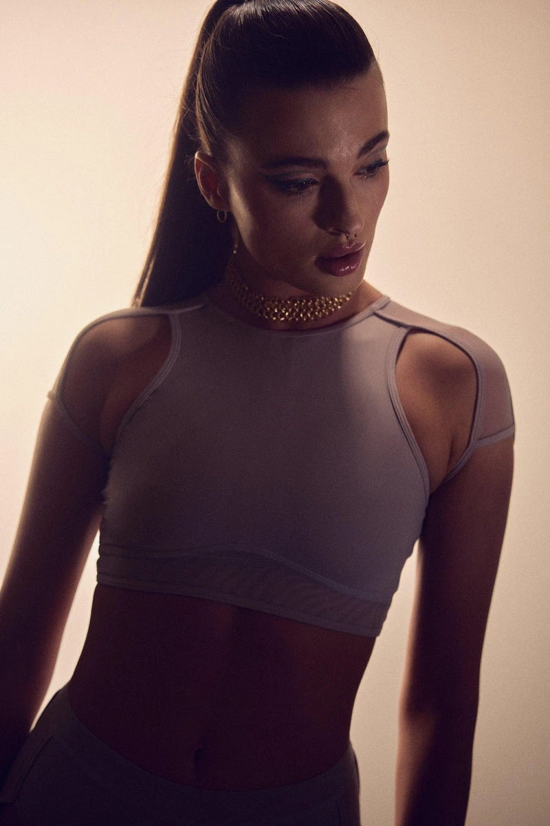 Hamade Activewear High Scoop Neck Crop Top - Light Grey 3 Hamade Activewear High Scoop Neck Crop Top - Light Grey