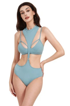 Hamade Activewear Neck Ring High Waisted Bottoms - Light Blue -Clothing Store HM0712 05