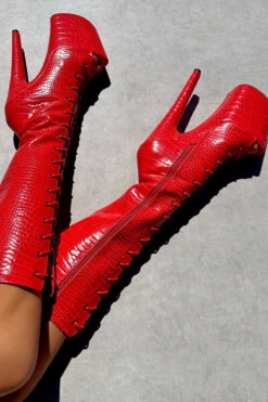 Hella Heels Out For Blood Open Toe Knee High Boots - 8inch 9 Hella Heels Out For Blood Open Toe Knee High Boots - 8inch -Clothing Store IMG 0479