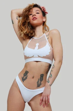 CXIX I S I S Halter Top - White With Sand Mesh -Clothing Store IMG 1530 LOW 1