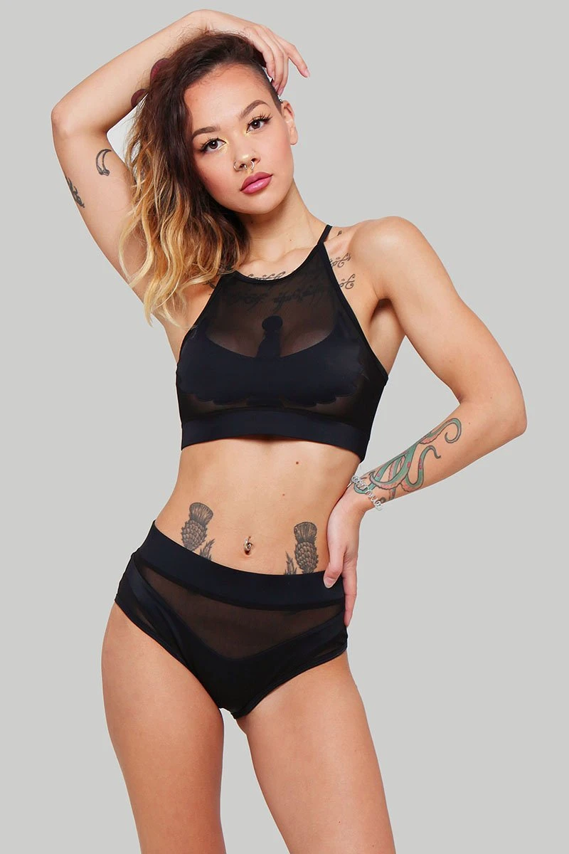 CXIX I S I S High Waisted Bottoms - Black With Black Mesh 3 CXIX I S I S High Waisted Bottoms - Black With Black Mesh