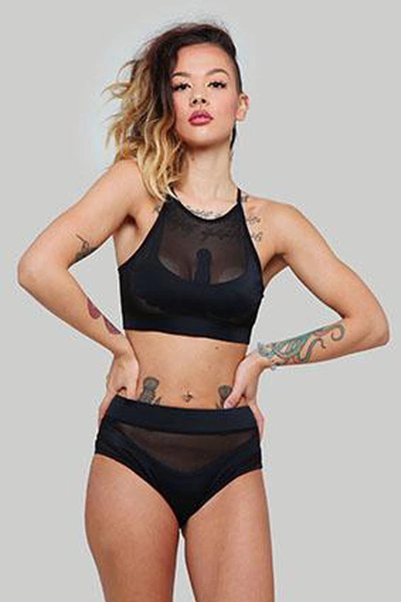 CXIX I S I S High Waisted Bottoms - Black With Black Mesh 5 CXIX I S I S High Waisted Bottoms - Black With Black Mesh - Image 3