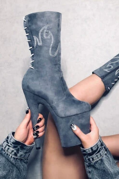 Hella Heels HellGirl 8inch Boots - Grey/White