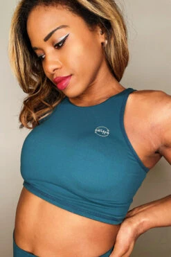 The Enviro Co. High Neck Crop Top - Blue Teal -Clothing Store IMG 6679 50c55d0e 86fe 4027 8ea4 947a71fd35ab 1