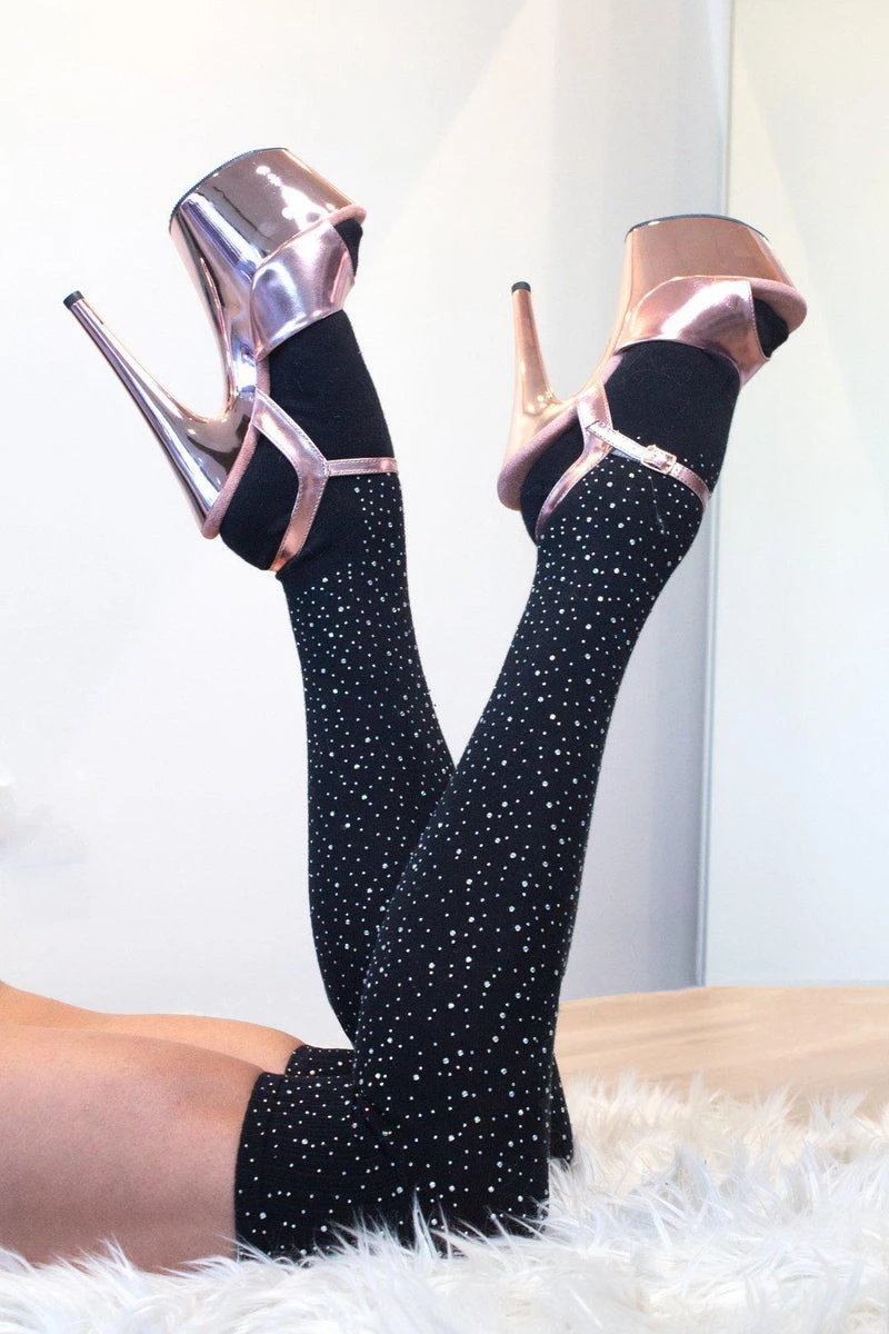 Lunalae Thigh High Diamonte Socks - Black 3 Lunalae Thigh High Diamonte Socks - Black