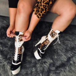Hella Heels EmpireKicks 7inch Boots - White -Clothing Store Kicks White Leopard 7 inch 1
