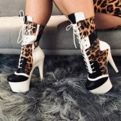 Hella Heels EmpireKicks 7inch Boots - White -Clothing Store Kicks White Leopard 7 inch 4