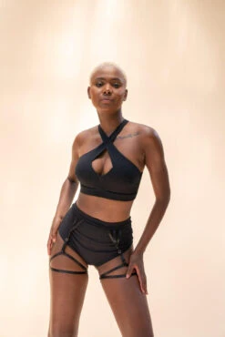 Lunalae Olivia High Waisted Garter Shorts - Recycled Black 13 Lunalae Olivia High Waisted Garter Shorts - Recycled Black -Clothing Store LunaLae 22 1173