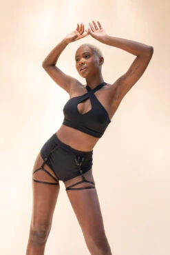 Lunalae Olivia High Waisted Garter Shorts - Recycled Black 15 Lunalae Olivia High Waisted Garter Shorts - Recycled Black -Clothing Store LunaLae 22 1175