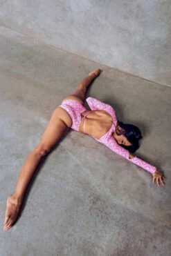 CXIX 119 Plunge Bodysuit - Pink Print -Clothing Store Monogram Bodysuit Pink Dance Fashion 1