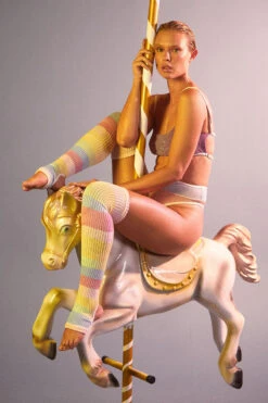 Rolling Thigh High Leg Warmers With Stirrups - Pony Striped (2 Sizes) -Clothing Store Ponei30