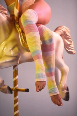 Rolling Thigh High Leg Warmers With Stirrups - Pony Striped (2 Sizes) -Clothing Store Ponei37