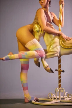 Rolling Thigh High Leg Warmers With Stirrups - Pony Striped (2 Sizes) -Clothing Store Ponei56