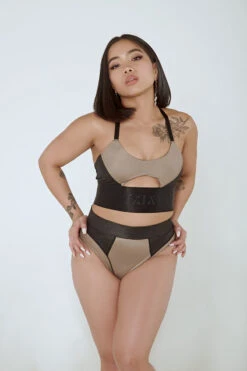 CXIX Riding Solo Sports Bra - Black/Mink 23 CXIX Riding Solo Sports Bra - Black/Mink -Clothing Store Riding Solo Top Bottoms Mink Active wear Poledance dance Aerialist 11