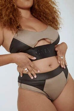 CXIX Riding Solo Sports Bra - Black/Mink 25 CXIX Riding Solo Sports Bra - Black/Mink -Clothing Store Riding Solo Top Bottoms Mink Active wear Poledance dance Aerialist 3